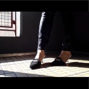 Manolo Blahnik suede kitten heels